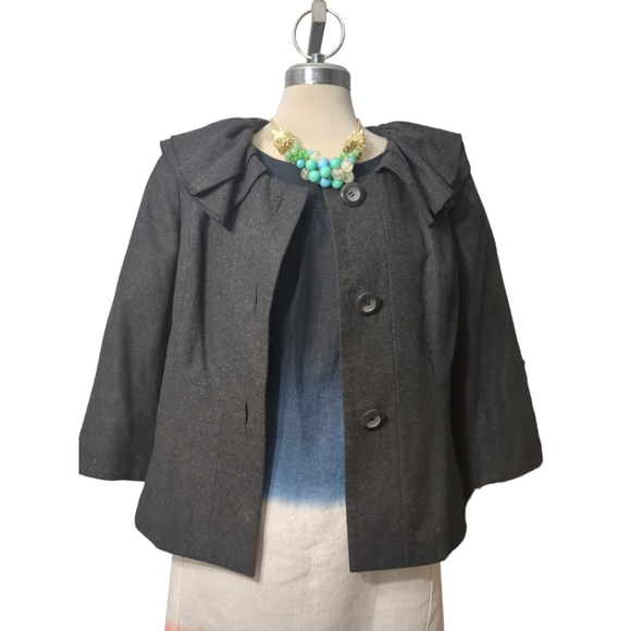 LIGHT Dark Grey-wool blazer ruffled around neck Size M - Picture 6 of 8